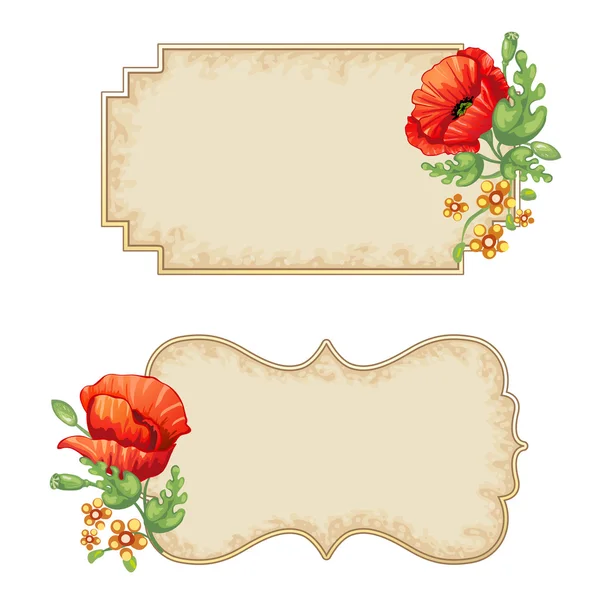 Vintage floral frame with red poppies — Stock Vector