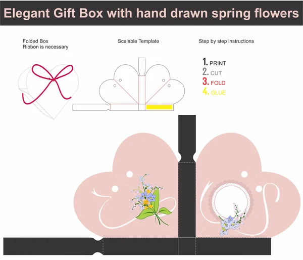 Modèle boîte cadeau en forme de coeur avec flotteur à ressort dessiné à la main Illustration De Stock