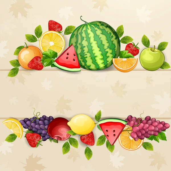 Delicious fresh fruits background. — Stock Vector