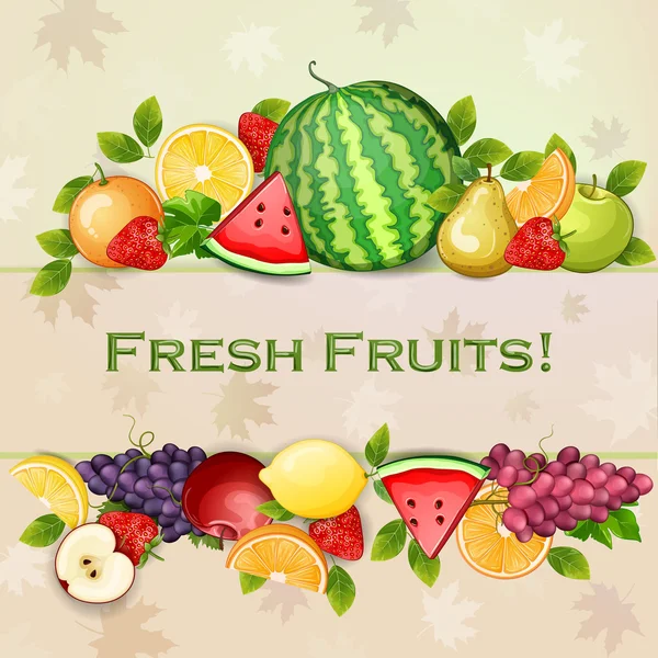 Delicious fresh fruits background. — Stock Vector