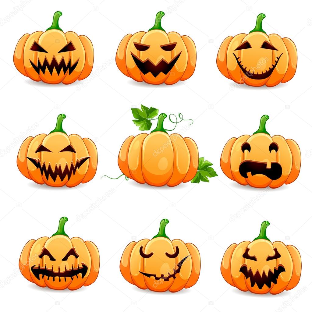 Set pumpkins for Halloween isolated on white