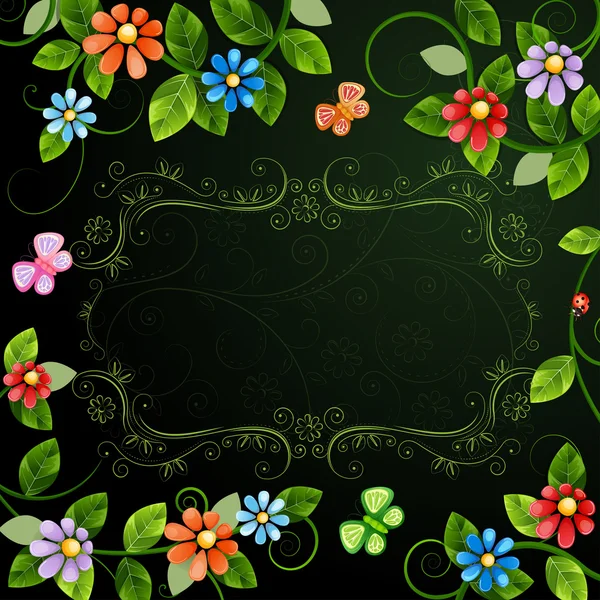 Florale Illustration mit bunten Blumen. — Stockvektor