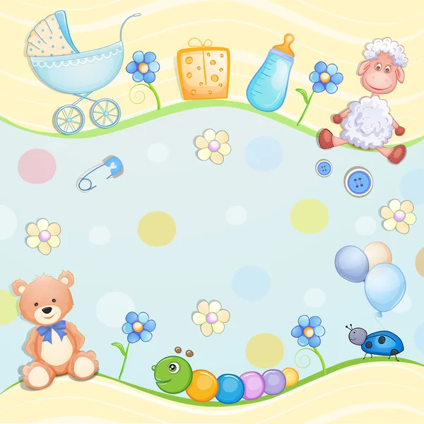 Carte de douche bébé avec jouets. — Image vectorielle