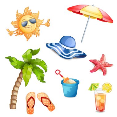 Yaz öğeleri üzerinde beyaz izole.