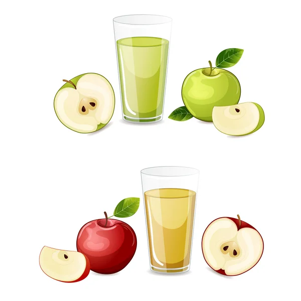 A piros és a zöld alma készlet gyümölcs juice. — Stock Vector