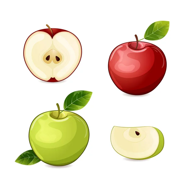 빨간색과 녹색 사과 과일 세트 벡터 그래픽
