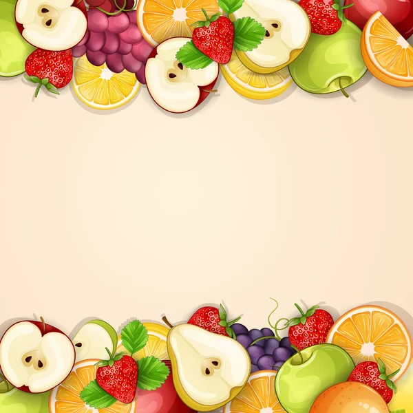 Fronteras hechas de deliciosas frutas frescas . — Vector de stock