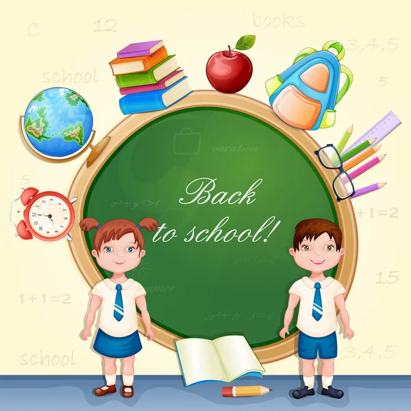 Back to school illustration with happy pupils. — Stock Vector