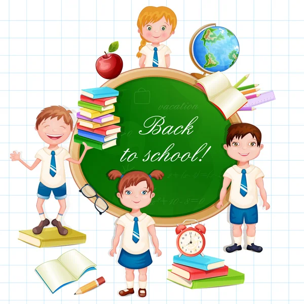 Back to school illustration with happy pupils. — Stock Vector