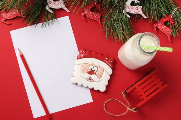 Christmas Checklist Empty Blank Letter Santa Gingerbread Bottle Milk Red — Stock fotografie