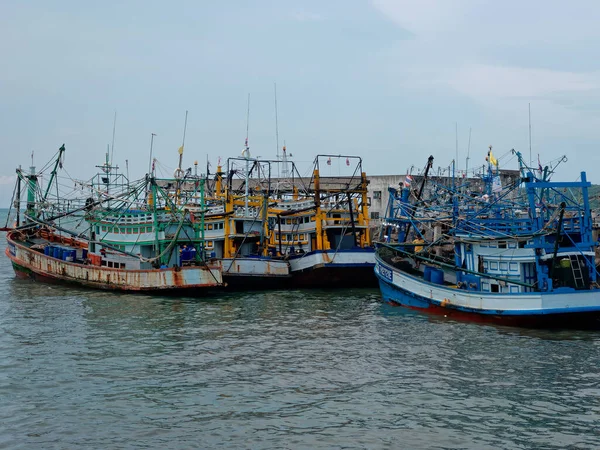 Nakhon Si Thammarat, Thailand 2019, April, 14: Fisherman boat parking in the sea no people. — Stock Photo, Image