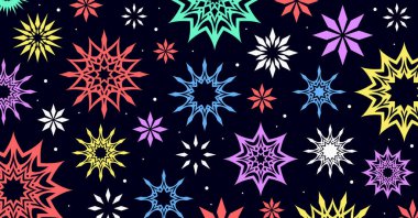 Soyut parlak renkli havai fişekler. Renkli yıldızlar ve kıvılcımlar.