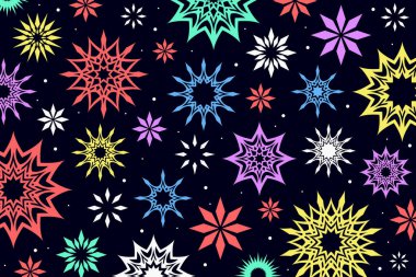 Soyut parlak renkli havai fişekler. Renkli yıldızlar ve kıvılcımlar.