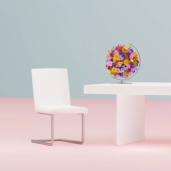 Ilustración 3D, representación 3D. Muchas flores multicolores en globo. — Foto de Stock