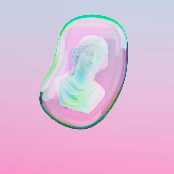 Ilustracja 3D, renderowanie 3D. Koncepcja Vaporwave. Pęknięcie posągu Afrodyta. — Zdjęcie stockowe