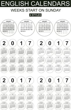 İngilizce takvimlerinde 2017. Dört stilleri