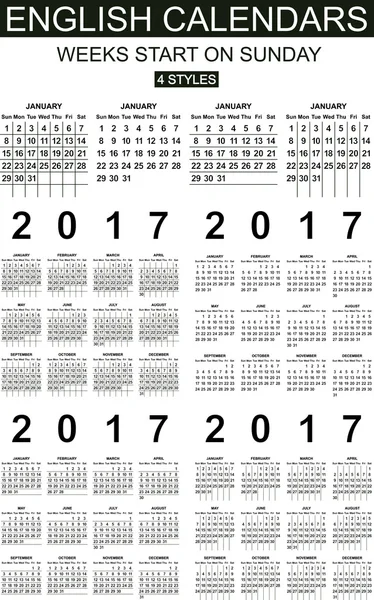 İngilizce takvimlerinde 2017. Dört stilleri