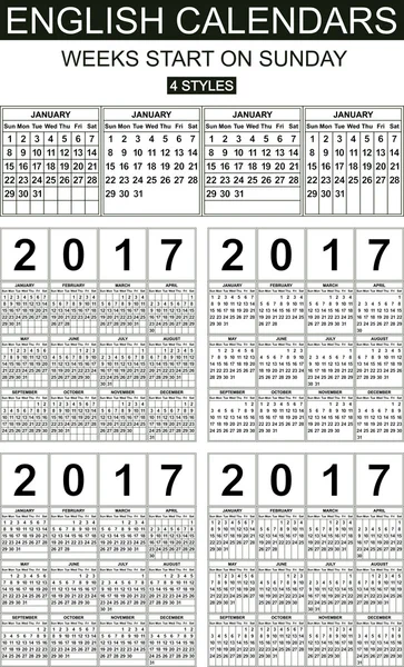 İngilizce takvimlerinde 2017. Dört stilleri