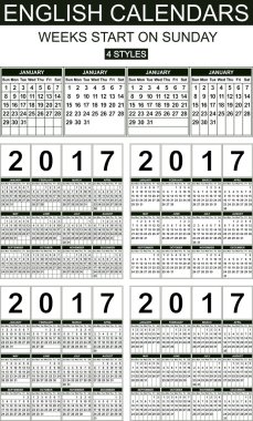 İngilizce takvimlerinde 2017. Dört stilleri