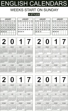 İngilizce takvimlerinde 2017. Dört stilleri