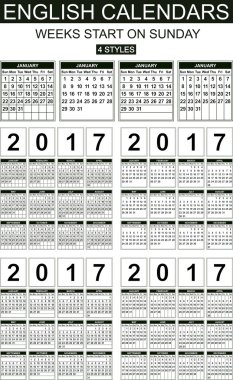 İngilizce takvimlerinde 2017. Dört stilleri