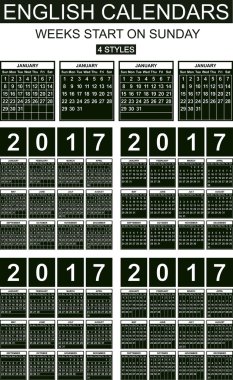 İngilizce takvimlerinde 2017. Dört stilleri