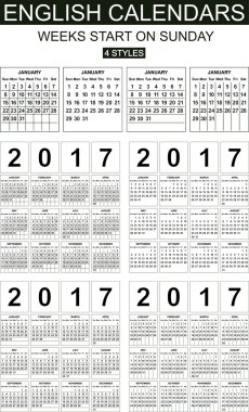 İngilizce takvimlerinde 2017. Dört stilleri