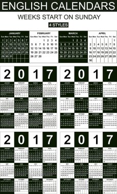 İngilizce takvimlerinde 2017. Dört stilleri