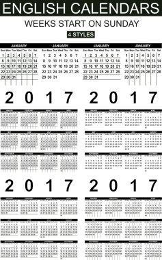 İngilizce takvimlerinde 2017. Dört stilleri