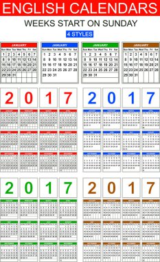 İngilizce takvimlerinde 2017. Dört stilleri