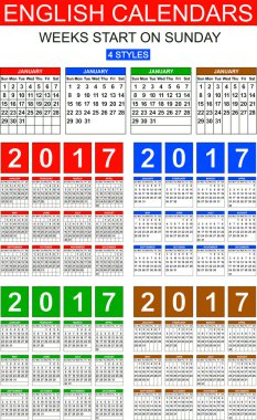 İngilizce takvimlerinde 2017. Dört stilleri