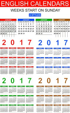 İngilizce takvimlerinde 2017. Dört stilleri