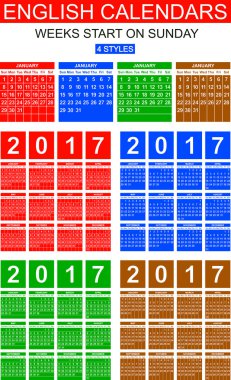 İngilizce takvimlerinde 2017. Dört stilleri