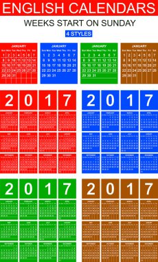 İngilizce takvimlerinde 2017. Dört stilleri