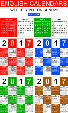 İngilizce takvimlerinde 2017. Dört stilleri
