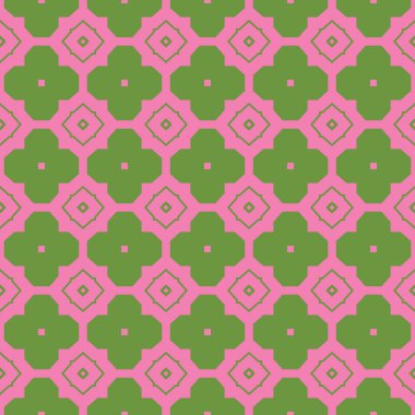 Geometrik şekilli, pembe ve yeşil renkli vektörsüz desen arkaplanı.