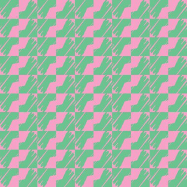 Geometrik şekilli, yeşil ve pembe renkli vektörsüz desen arkaplanı.