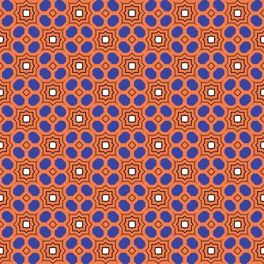 Geometrik şekilli, turuncu, mor, siyah ve beyaz renklerde vektörsüz desen arkaplanı.