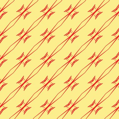 Geometrik şekilli, sarı ve kırmızı renklerde renklendirilmiş vektörsüz desen arkaplanı.