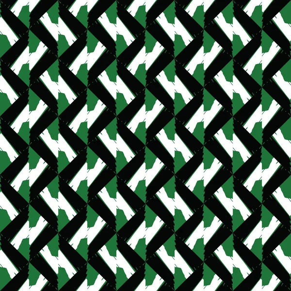 幾何学的形状を持つベクトルシームレスなパターンテクスチャの背景 緑で着色 黒と白の色 — ストックベクタ