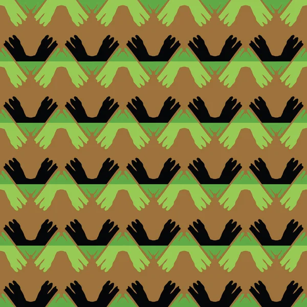 幾何学的形状を持つベクトルシームレスパターンテクスチャ背景 茶色で着色 緑と黒の色 — ストックベクタ