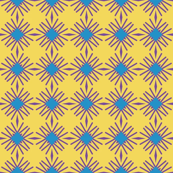 幾何学的形状を持つベクトルシームレスなパターンテクスチャの背景 黄色で着色 青と紫の色 — ストックベクタ