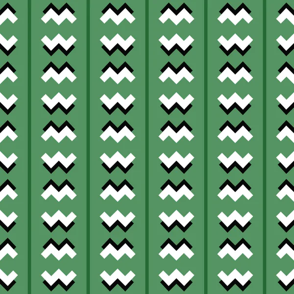 幾何学的形状を持つベクトルシームレスなパターンテクスチャの背景 緑で着色 黒と白の色 — ストックベクタ