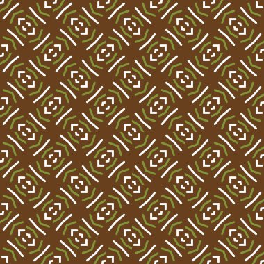 Geometrik şekilli, kahverengi, yeşil ve beyaz renklerde vektörsüz desen arkaplanı.