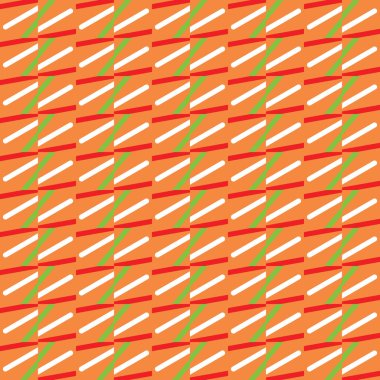 Geometrik şekilli, turuncu, beyaz, yeşil ve kırmızı renklerde vektörsüz desen arkaplanı.