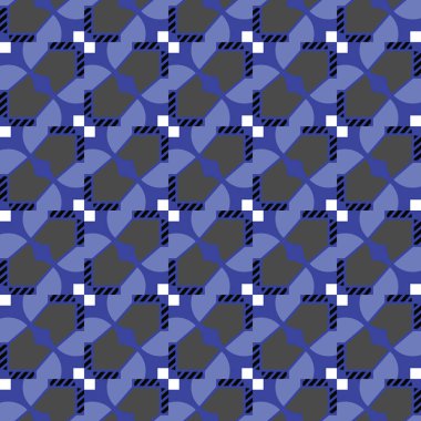 Geometrik şekilli, mavi, gri, siyah ve beyaz renkli vektörsüz desen arkaplanı.