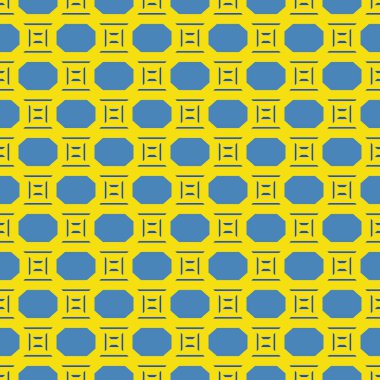 Geometrik şekilli, sarı ve mavi renkli vektörsüz desen arkaplanı.