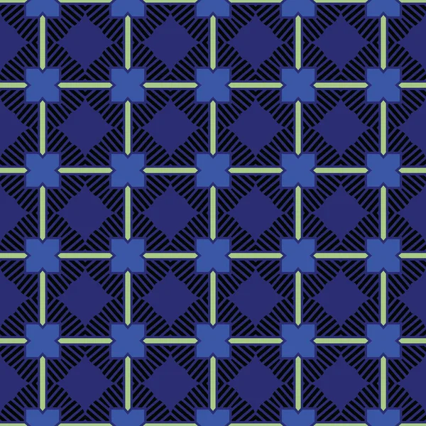 海軍青 緑の色で着色された幾何学的な形状を持つベクトルシームレスパターンテクスチャの背景 — ストックベクタ