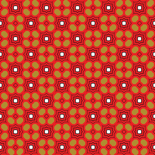 幾何学的形状を持つベクトルシームレスなパターンテクスチャの背景 赤で着色 黒と白の色 — ストックベクタ