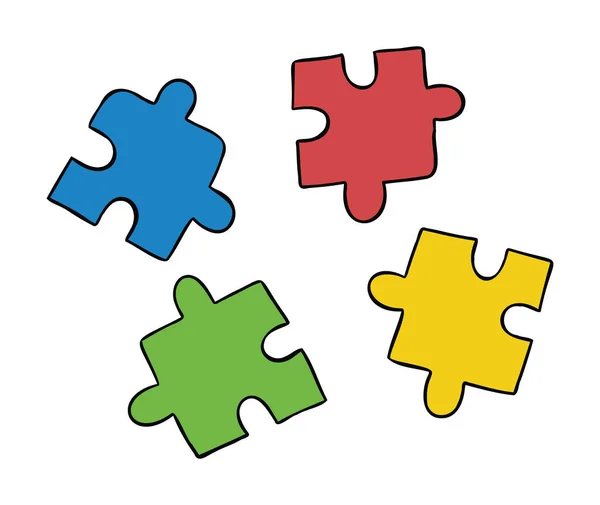 Cartoon Vector Illustration Compatible Puzzle Pieces Different Colors Colored Black — Stock Vector